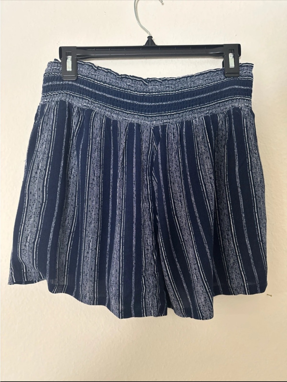 Kingston Navy and White Vertical Stripe Smocked Waist Skater Skirt